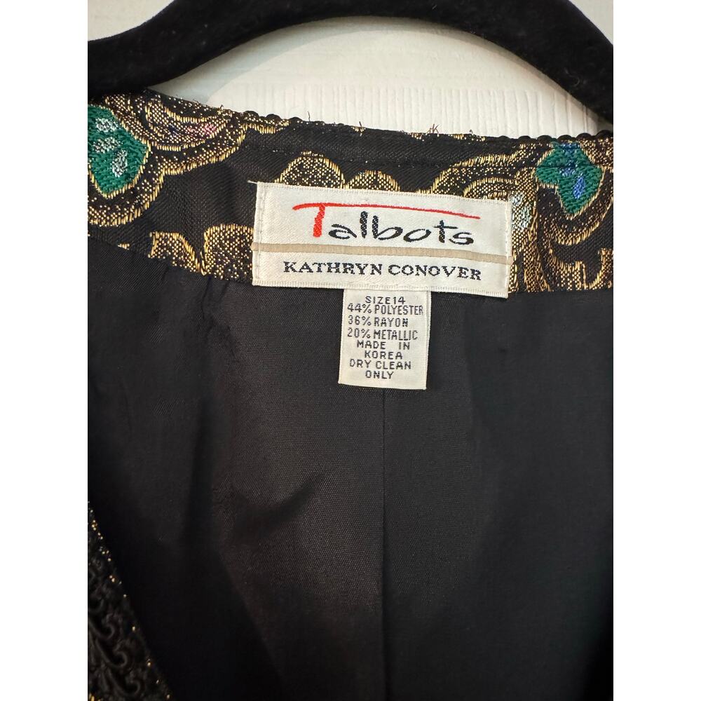 Talbots Kathryn Conover Metallic Gold Brocade Floral Evening Jacket Blazer 14 - Picture 2 of 7